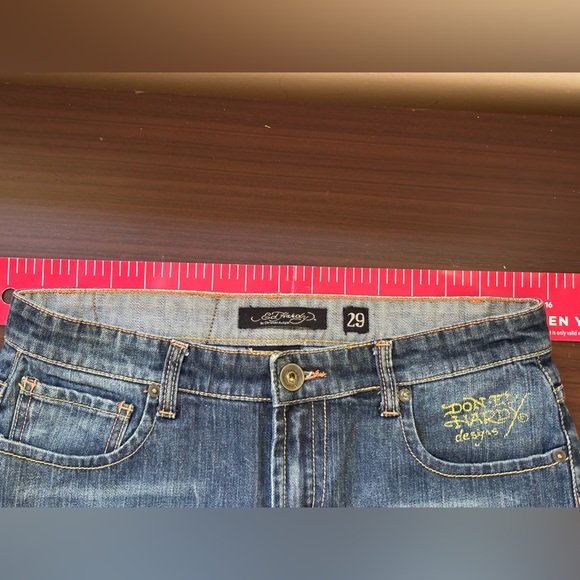 Ed Hardy Blue Denim Mini Skirt with Yellow Logo - Picture 5 of 8